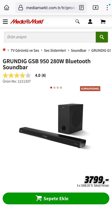 GRUNDIG GSB 950 280W Bluetooth Soundbar 3800TL