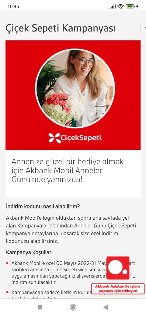 Akbank Mobil Çiçeksepeti 30 TL kod (Anneler günü)