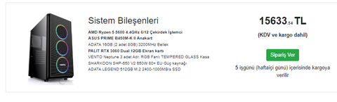 AMD Ryzen 5 5600 | 2 x 8 GB DDR4 | RTX 3060 12 GB | 512 GB SSD 15799 TL. Alınır mı ?