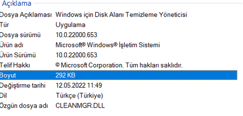 Windows 11 system 32 cleanmgr.exe Dosya Lazım