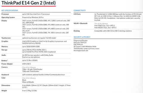 Lenovo ThinkPad E14 Gen2 i5 11. Nesil (1135g7) MX450 6.990 TL