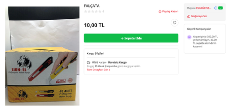 Kargo Dahil 10 TL'ye Maket Bıçağı (N11)