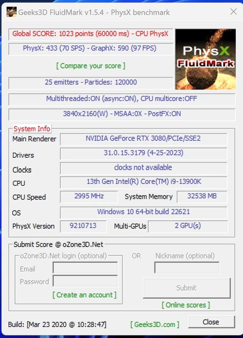 13900k-Cpu'nun PhysX işlem gücü RTX 3080 GPU'dan yüksek