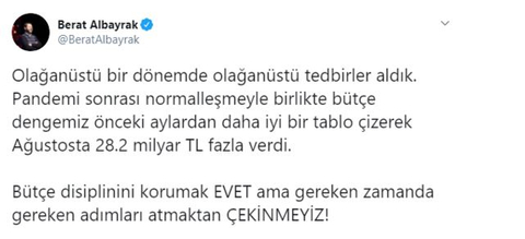 Bütçe dengemiz Ağustosta 28.2 milyar TL fazla verdi.