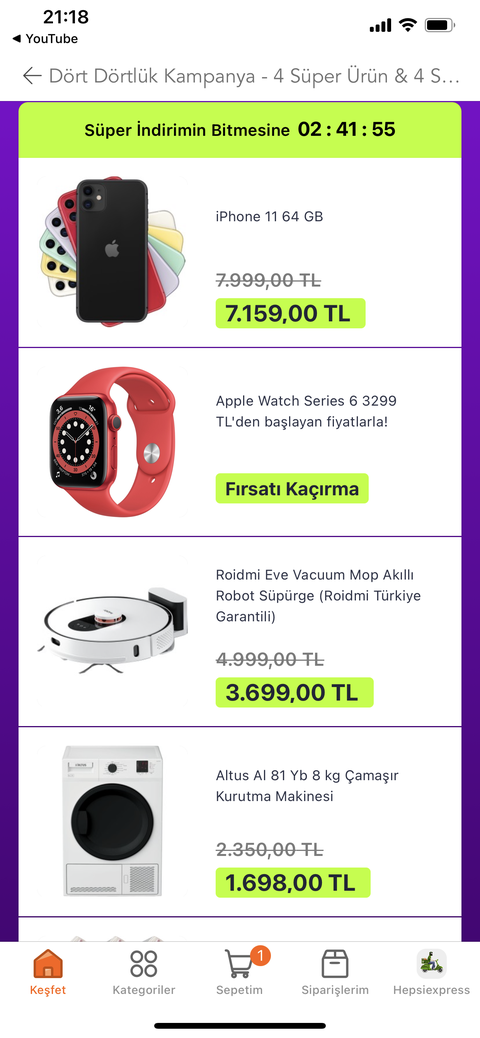 YANIYOR İPHONE 11 7.159 APPLE WATCH 6 3299