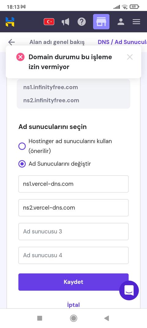 Hosting değiştiremiyorum