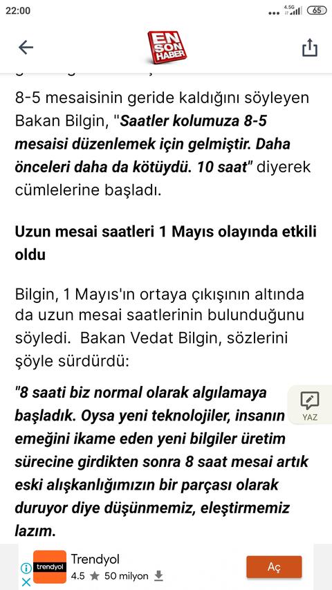 Çalışma Bakanı Bilgin: 8 saat mesai fazla 6 saat aşağısı düşünüyoruz.