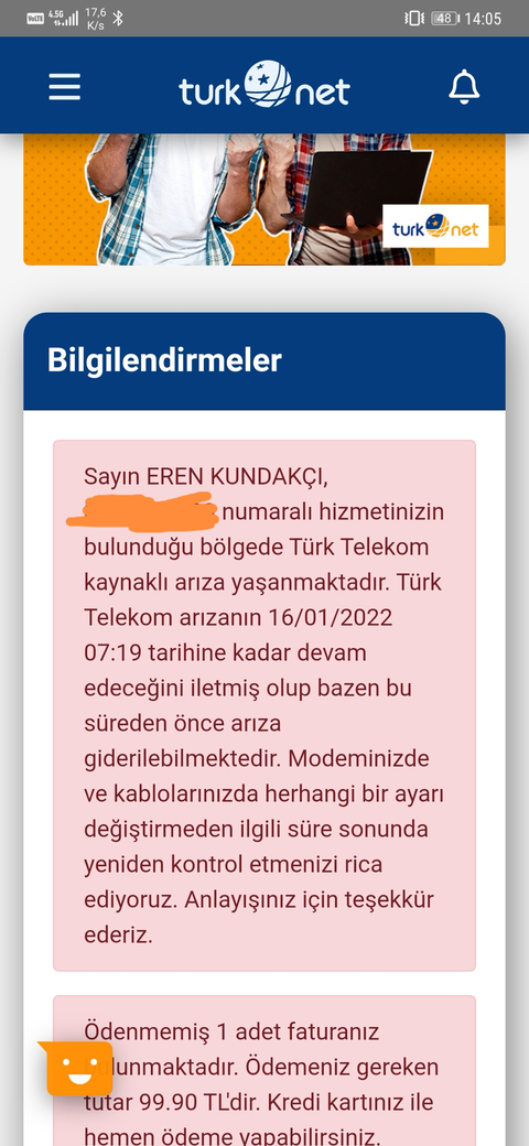 Türknet/Türk Telekom kaynaklı arıza