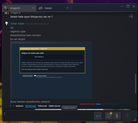 Steam oyun hediyesi ile dolandırıldım.