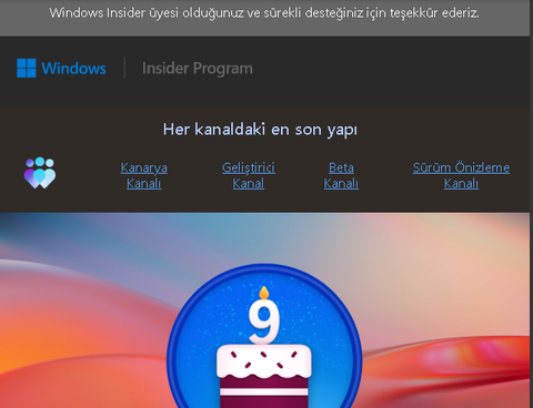 Windows e-mail yolladı - Windows Insider üyesi olduğunuz ve sürekli desteğiniz için teşekkür ederiz