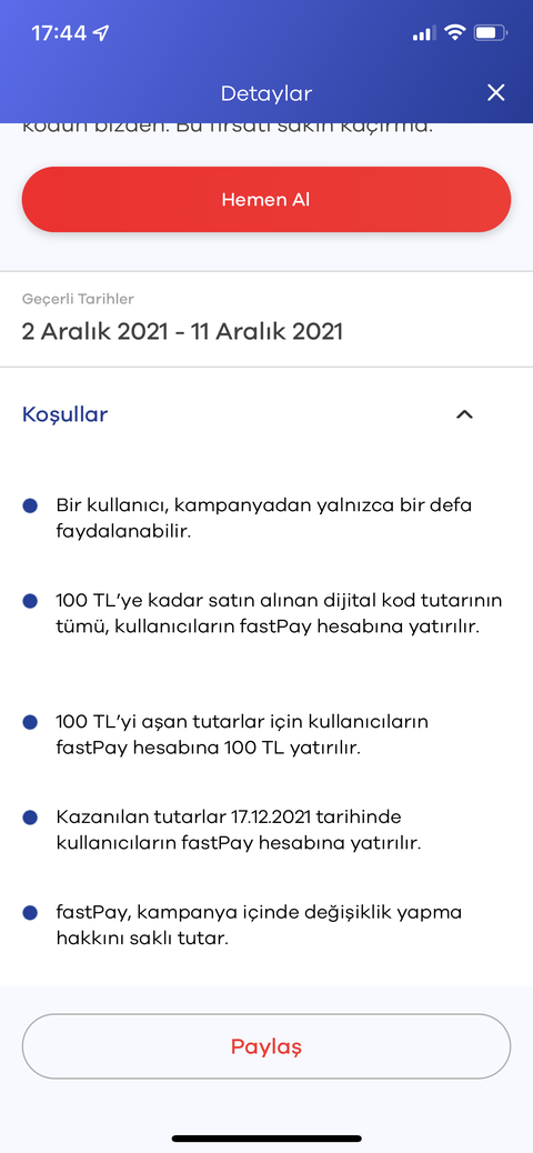 fastpay 100TL Dijital Kod hediye