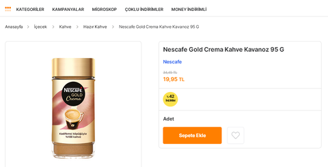 Nescafe Gold Crema 95 gr Kavanoz Kahve 19.95 TL (Migros)