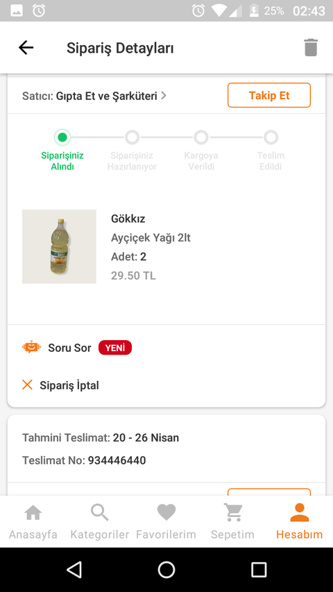Trendyol süpermarket kısmında 200/40 indirim