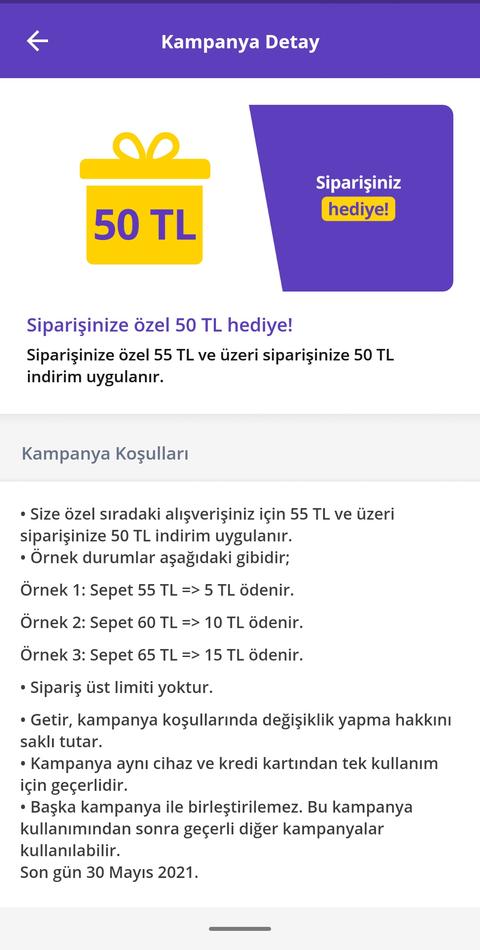 Getir 55/50 Kişiye/bölgeye özel