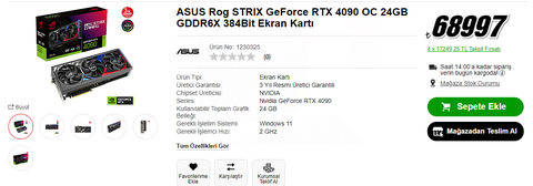 ASUS Rog STRIX GeForce RTX 4090 OC - 68.997 TL