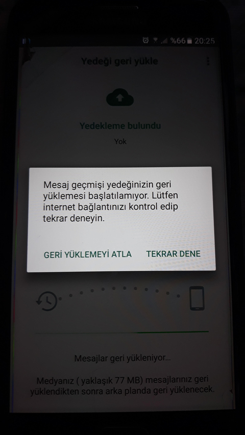 Whatsapp yedekleme bulundu ama yüklemiyor