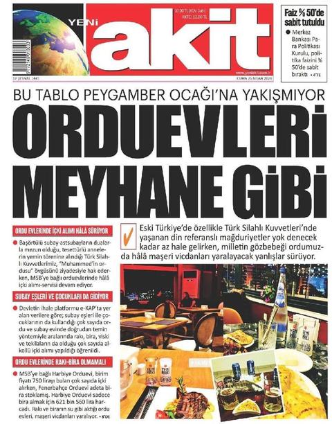 Akit: "Orduevleri meyhane gibi, bu tablo peygamber ocağına yakışmıyor"