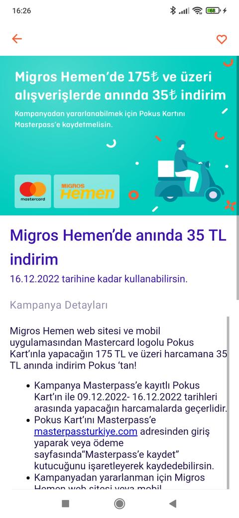 Pokus ile Migros Hemen'de 35 tl indirim