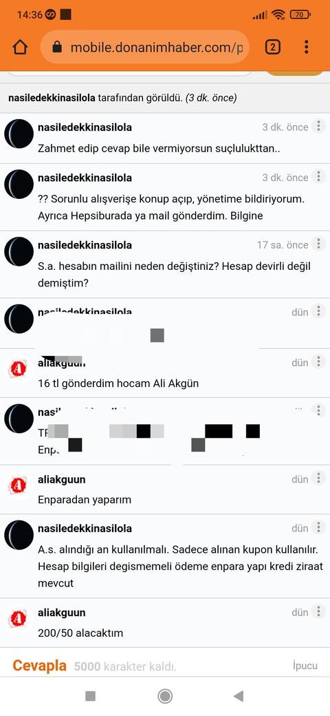 aliakguun kullanıcısı sorunlu alışveriş