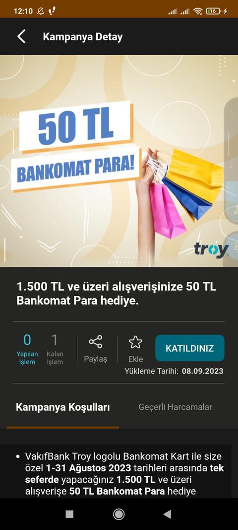 (Kişiye Özel) Vakıf Bankomat Kart (Troy) 150/50 toplamda 100 TL Bankomat Para