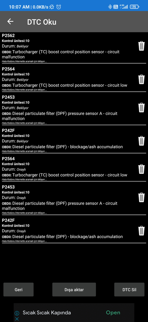 Peugeot 206+ 1.4HDI 2012 Motor Işığı