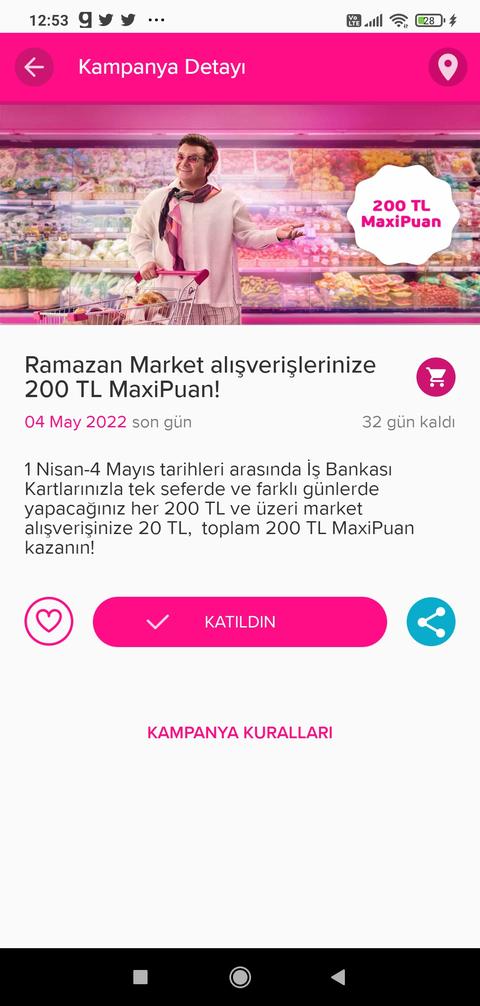 Maximum Ramazan kampanyası 200/20puan markette Toplam200tl