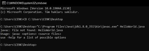 Javac: file not found hatası