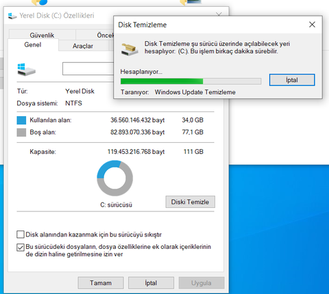 Disk Temizleme'de 'Windows Update Temizleme ' yok