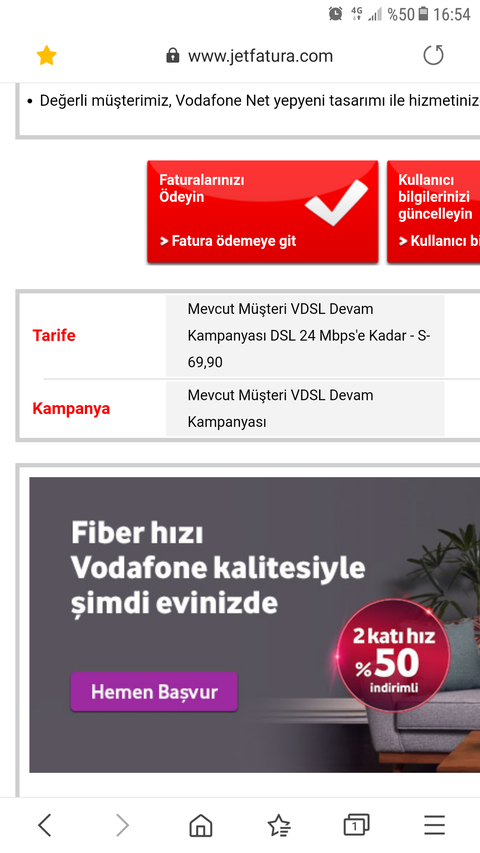 VodafoneNet tarifemi vdsl'den dsl'e geçirmiş?