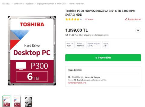 6tb 3.5" hdd toshiba p300 - 2bintl