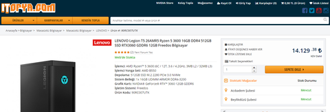 LENOVO Legion T5 26AMR5 Ryzen 5 3600 RTX3060 GDDR6 12GB 10999TL (itopya)