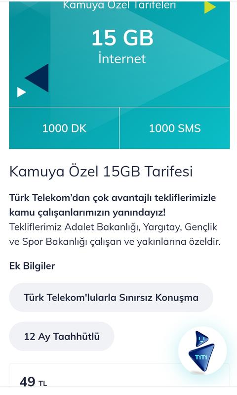 Hattını taşıyana Turk Telekom mobil 15 GB 53 tl