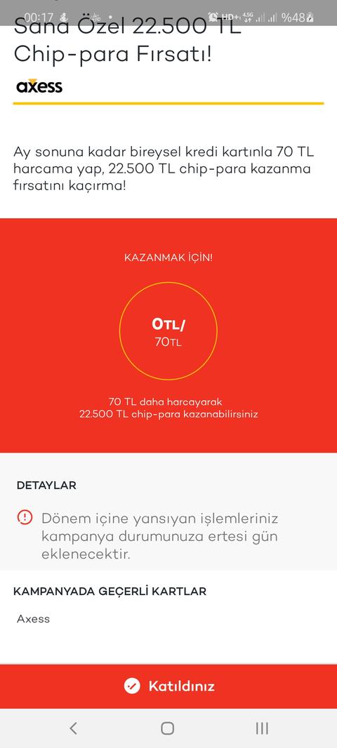 Axess 30 TL harcamaya 700 Chip para kazanma fırsatı(kişiye özel)