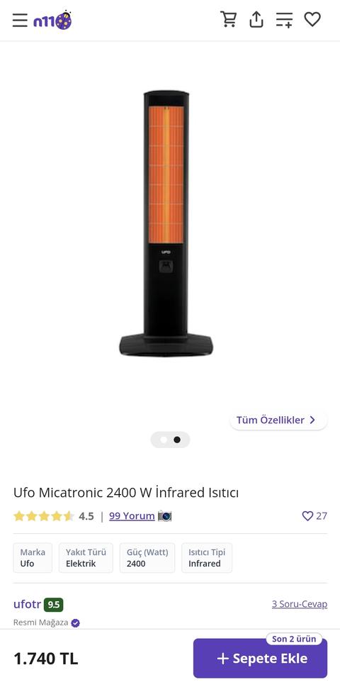 Ufo Micatronic 2400 W Kule Tipi Infrared Isıtıcı 1740TL
