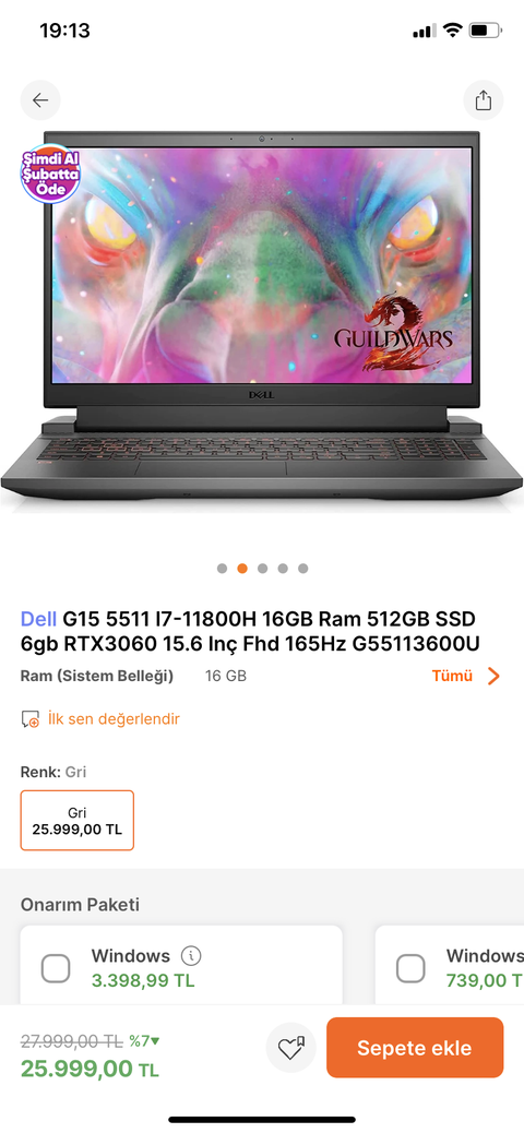 Dell g15 RTX 3060 laptop indirim