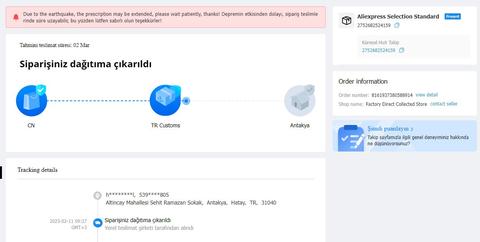 Depremden Önce Alınan Aliexpress siparişi Akıbeti