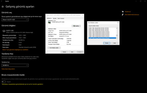 RTX 3060 NVIDIA Denetim Masası 1920x1080 seçeneği görünmüyor