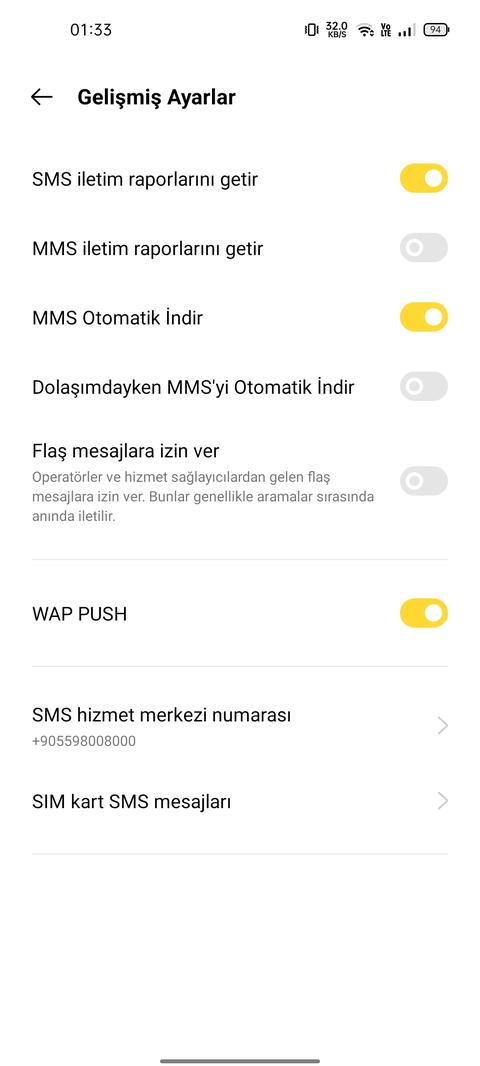 Flash SMS kapatma