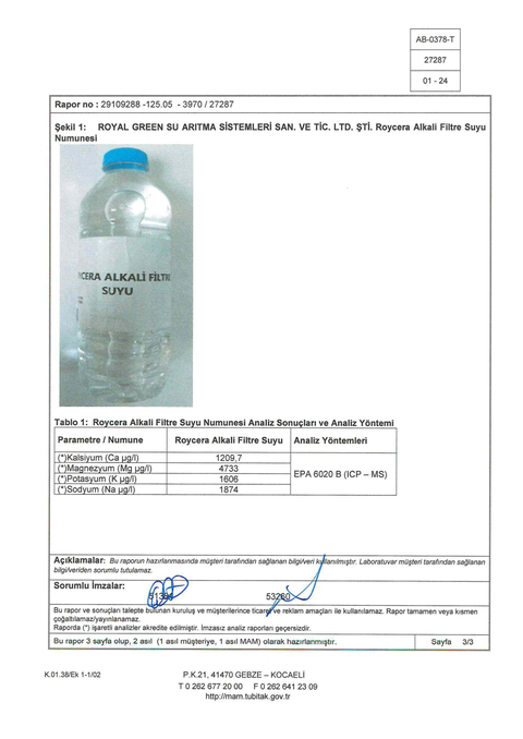 Roycera Alkali Filtre Orp,tds, ph ölçüm , inceleme test konusu