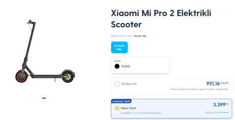 Xiaomi Mi Pro 2 Elektrikli Scooter / Turkcell/Pasaj  Peşin fiyat 3399 TL + 150 TL Bonus