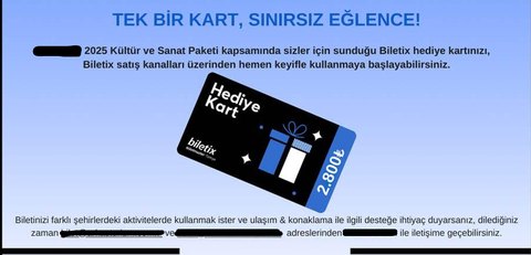 Biletix Hediye Kartı ( SKT Eylül 2026 )