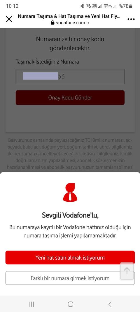 Vodafone numara taşımada karşıma çıkan uyarı