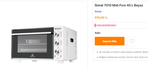 İtimat 7010 Midi Fırın 40 L Beyaz -Migros-570 TL