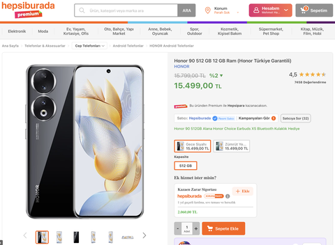 Honor 90 5G + Kulaklık - 15.499tl - 12gb ram, 66w hızlı şarj
