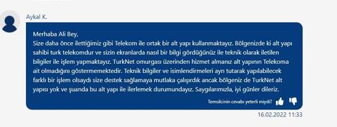 TurkNet altyapısı kendisine ait değil.
