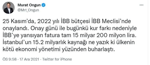 İBB Sözcüsü Murat Ongun: "Kur farkı nedeniyle 15.2 milyar buharlaştı"