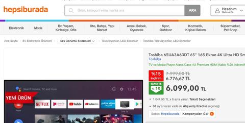 [TÜKENDİ] Toshiba 65UA3A63DT 65" 165 Ekran 4K Ultra HD Smart LED TV - 4099 TL