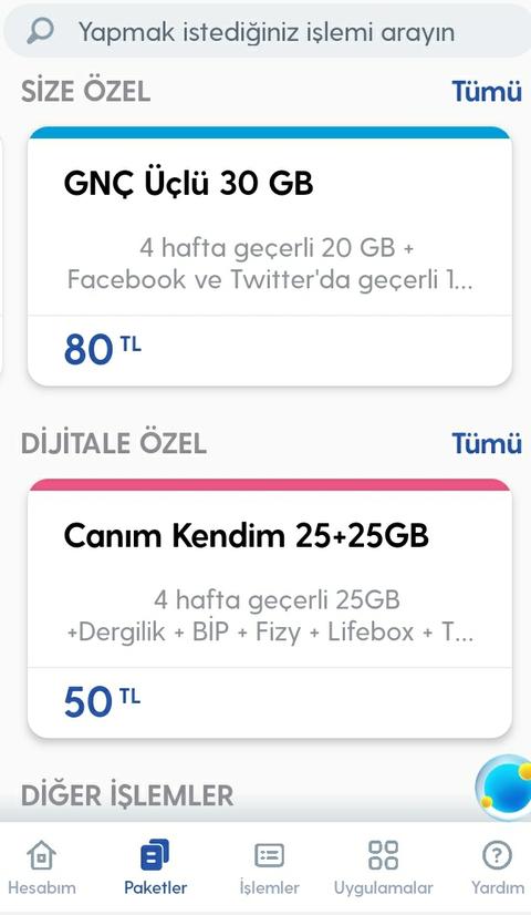 (BİTEN FIRSAT) SÜPER FIRSAT! TURKCELL FATURASIZ 25 GB + 25 GB 50 TL