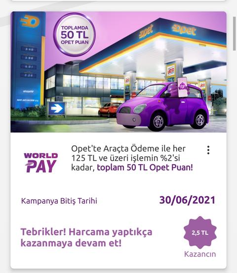 Yapı Kredi World 4x125₺ yakit alimina 80₺ yakıt puan ve ekstra opet puan. (Bol kombo ve Aracta ödeme