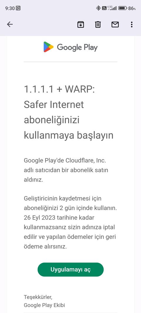 WARP+ (Cloudflare 1.1.1.1 VPN) - &quot;siparişiniz işleniyor. lütfen kısa süre sonra tekrar deneyin.